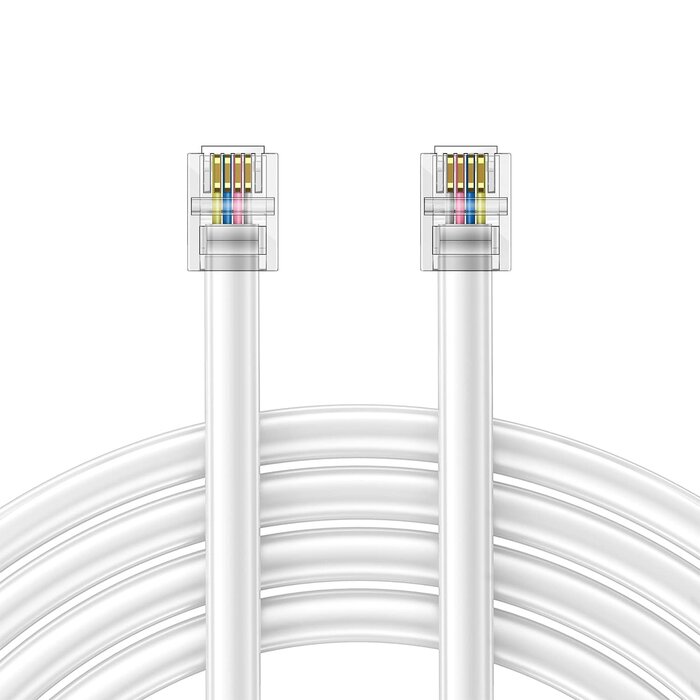 10ft Phone Telephone Extension Cord 10FT Cable Line with Standard RJ11 6P4C Plugs for Landline Phone and Fax (10F, White,)
