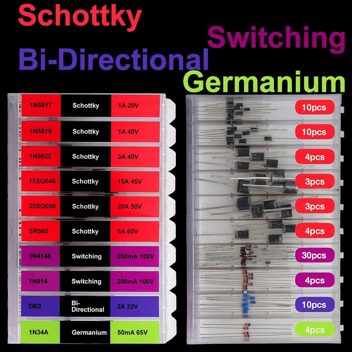 78PK-DIODES-B - EEEEE 78 Pack Schottky, Switching, Bi-Directional, Germanium, Diode Assortment Kit