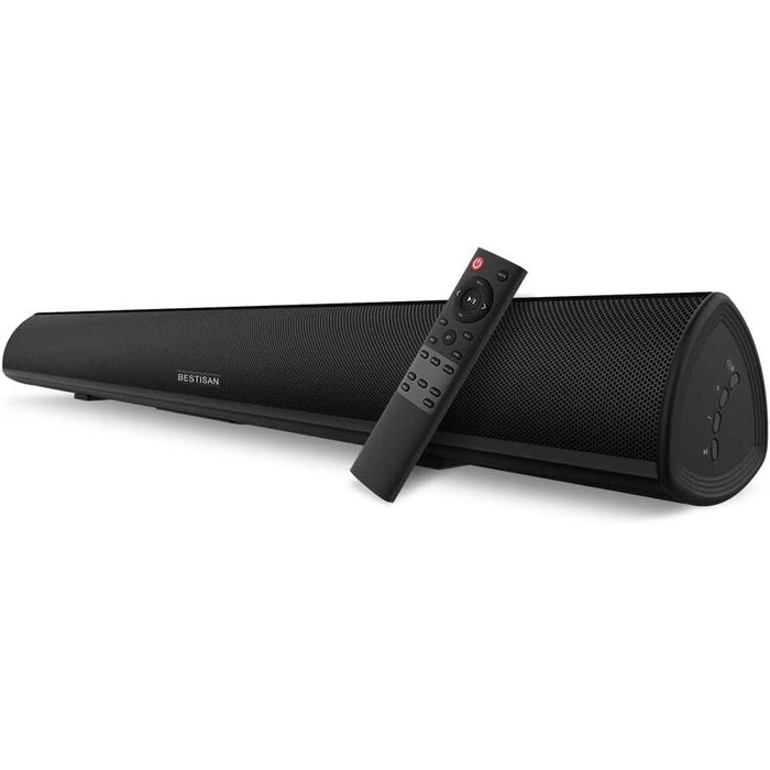S6520 - BESTISAN Soundbar Wired and Wireless Bluetooth 5.0 HDMI-ARC Speaker for TV (28 Inches, HDMI-ARC Connection, Optical Cable Included, DSP, Bass Adjustable, Wall Mountable)