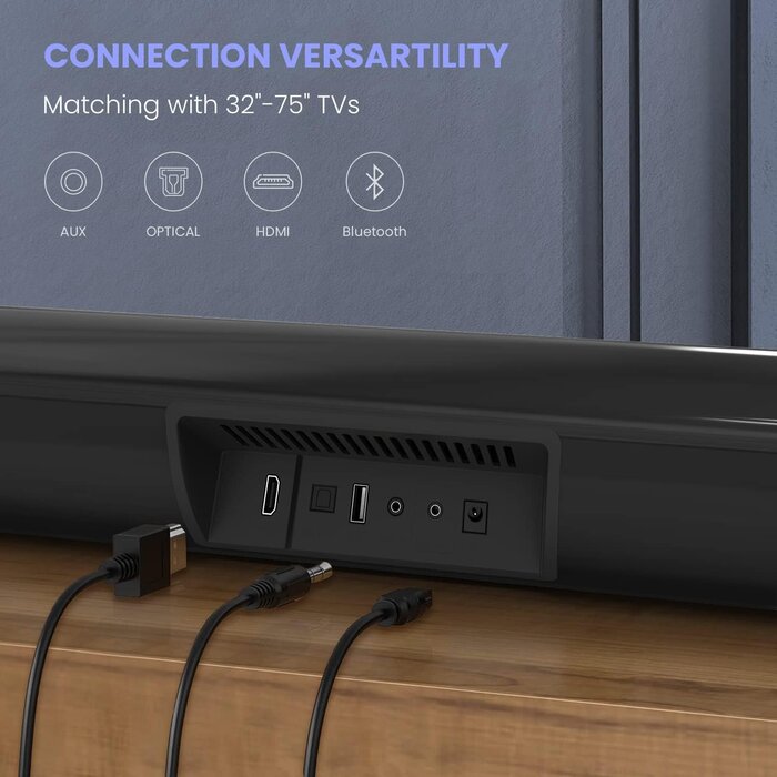 S6520 - BESTISAN Soundbar Wired and Wireless Bluetooth 5.0 HDMI-ARC Speaker for TV (28 Inches, HDMI-ARC Connection, Optical Cable Included, DSP, Bass Adjustable, Wall Mountable)