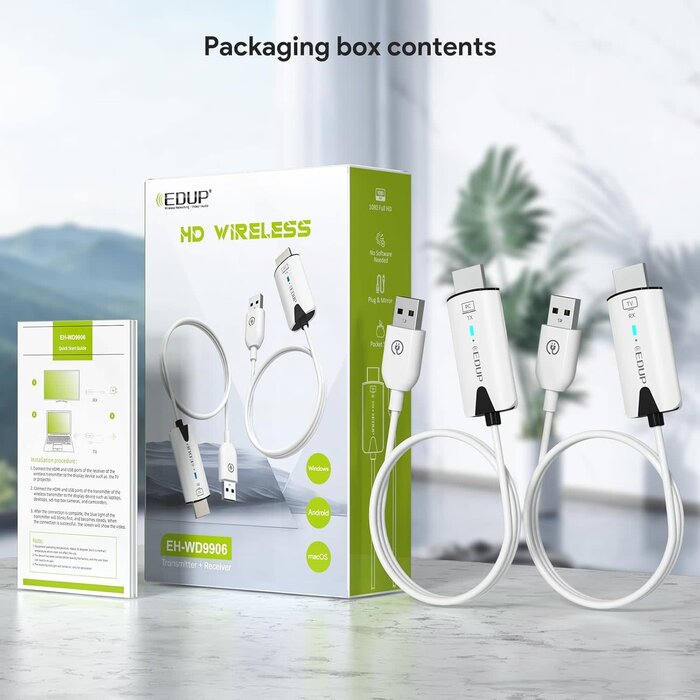 EP-9906 - EDUP Wireless HDMI Transmitter and Receiver, 2025 Upgraded 1080P Wireless HDMI Extender 165FT Range, Plug&Play, Video Audio Projection for Desktop, PC, TV Box, PS4/5 to TV/Projector/Monitor-White