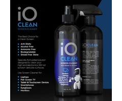 SCRN-SPRAY-16OZ - iO Clean Screen Cleaner Spray (16oz - 473ml) – Best Large Cleaning Kit for LCD LED OLED TV, Smartphone, iPad, Laptop, Touchscreen, Computer Monitor, Electronic Devices, Microfiber Cloth Wipes and 2 Nozzles