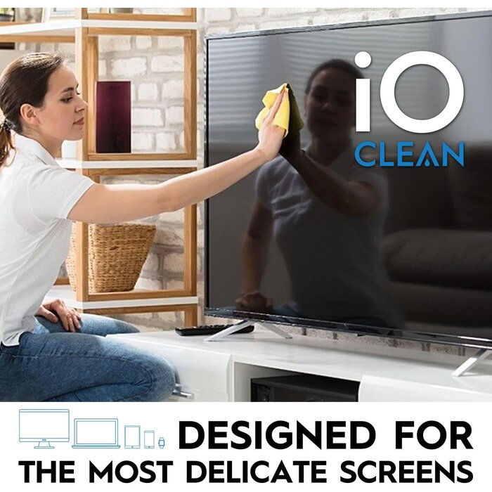 SCRN-SPRAY-16OZ - iO Clean Screen Cleaner Spray (16oz - 473ml) – Best Large Cleaning Kit for LCD LED OLED TV, Smartphone, iPad, Laptop, Touchscreen, Computer Monitor, Electronic Devices, Microfiber Cloth Wipes and 2 Nozzles