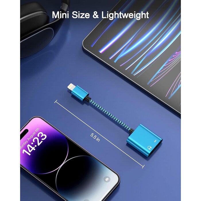 LIGHT-AUX-CHARGE - iPhone Headphone Adapter with Charge 2-in-1 Lightning to 3.5mm Female Aux Audio Jack Dual Converter Mfi Certified Apple Dongle Splitter + Charger Adaptor for iPhone 14 Pro Max 13 12 11 XR XS iPad Mini