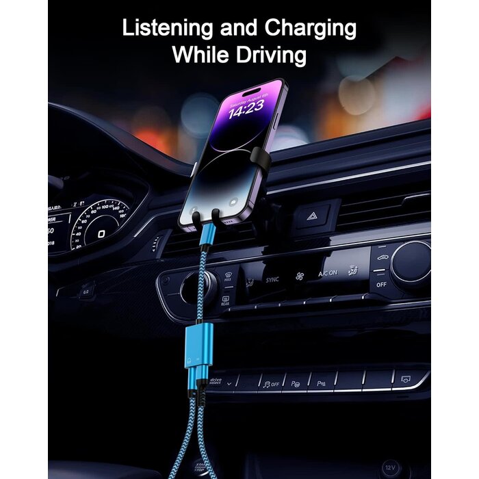 LIGHT-AUX-CHARGE - iPhone Headphone Adapter with Charge 2-in-1 Lightning to 3.5mm Female Aux Audio Jack Dual Converter Mfi Certified Apple Dongle Splitter + Charger Adaptor for iPhone 14 Pro Max 13 12 11 XR XS iPad Mini