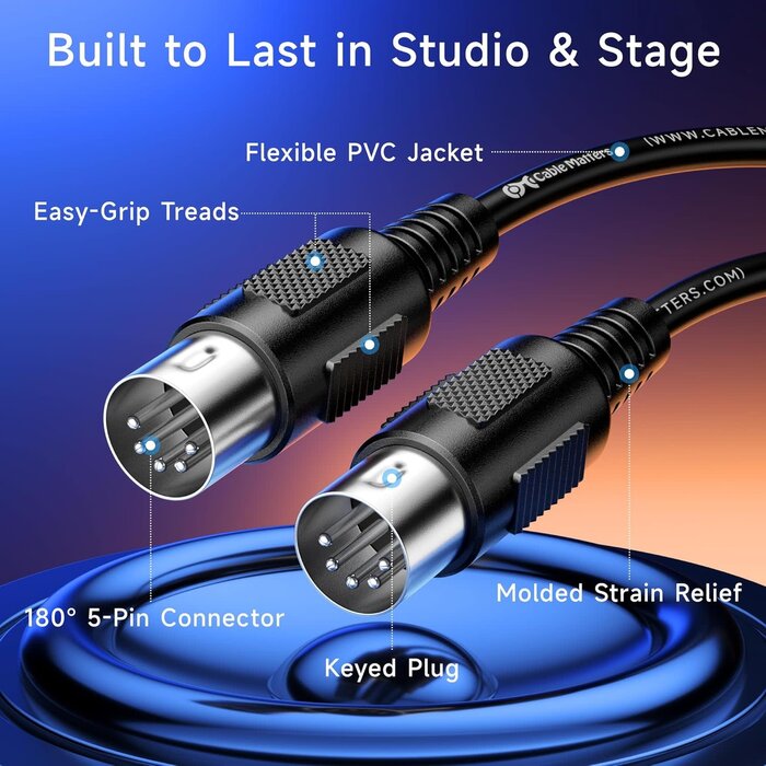 MIDI-5PIN-10FT - Cable Matters 5 Pin DIN MIDI Cable, 5 Pin MIDI Cable - 10 Feet