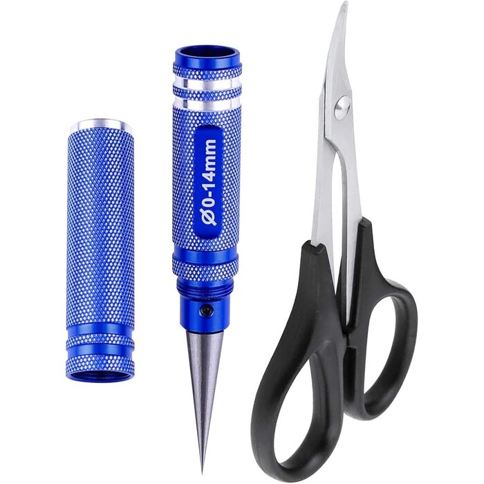 Body Reamer 0-14mm Hole Puncher w/Sleeve & Curved Scissors Set for RC Car Bodyshell Hobby Tools