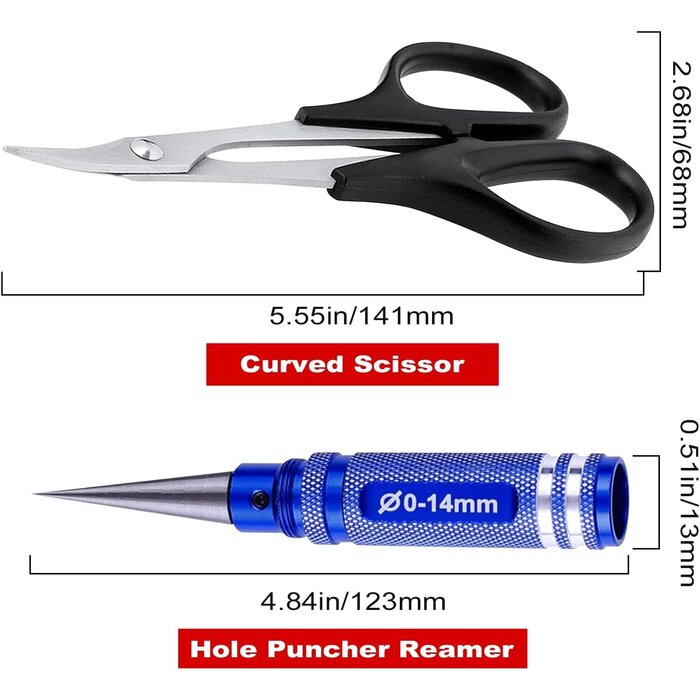 Body Reamer 0-14mm Hole Puncher w/Sleeve & Curved Scissors Set for RC Car Bodyshell Hobby Tools