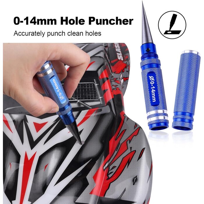 Body Reamer 0-14mm Hole Puncher w/Sleeve & Curved Scissors Set for RC Car Bodyshell Hobby Tools