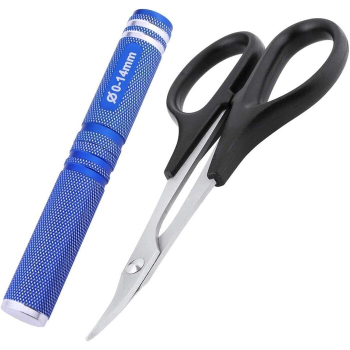 Body Reamer 0-14mm Hole Puncher w/Sleeve & Curved Scissors Set for RC Car Bodyshell Hobby Tools