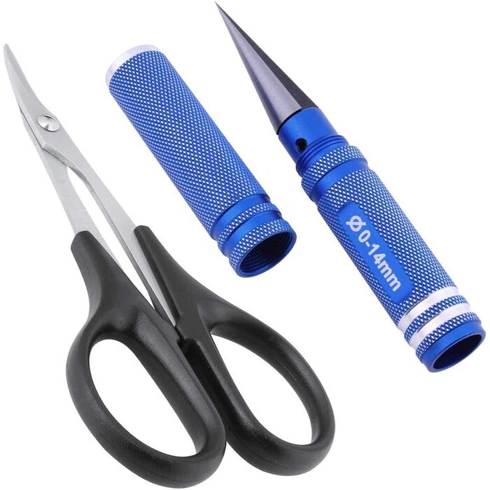 Body Reamer 0-14mm Hole Puncher w/Sleeve & Curved Scissors Set for RC Car Bodyshell Hobby Tools