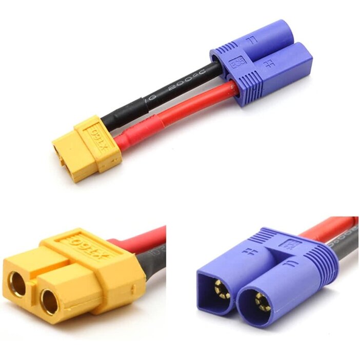 ZHOFONET EC5/M-XT60/F - ZHOFONET EC5 Male to XT60 Female Connector Adapter, XT60-EC5 Extension Cable,RC Battery Adapter with 5cm 14AWG Silicone Wire for LiPo Battery Micro FPV Drone