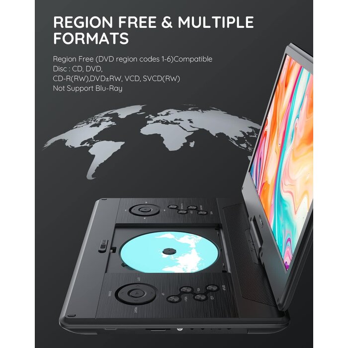 BOIFUN BFN-143 - BOIFUN 15.7" Portable DVD Player with 14.1" Large HD Screen, HDMI Input,5 Hours Rechargeable Battery, Support Sync TV, USB, SD Card and Multiple Disc Formats, Dual Speaker, Rich Matte Black