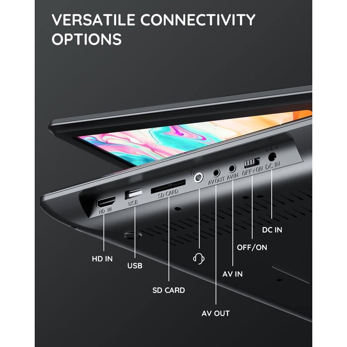 BOIFUN BFN-143 - BOIFUN 15.7" Portable DVD Player with 14.1" Large HD Screen, HDMI Input,5 Hours Rechargeable Battery, Support Sync TV, USB, SD Card and Multiple Disc Formats, Dual Speaker, Rich Matte Black