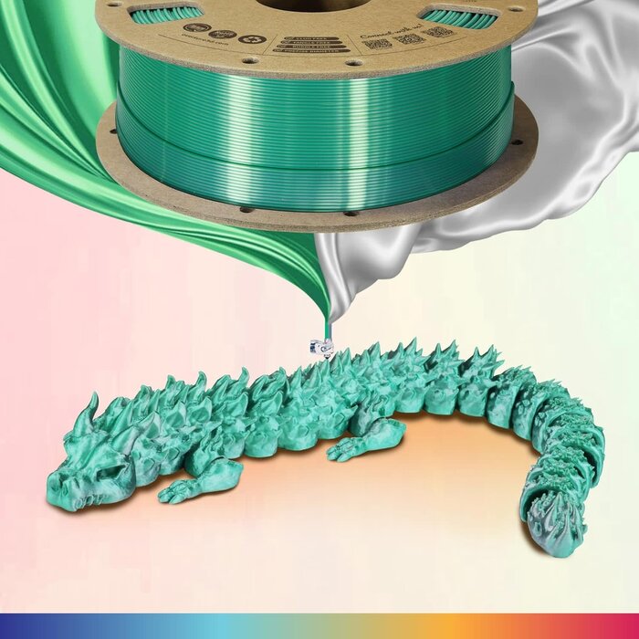 OVPLA-SILK-GRN-SLVR- OVERTURE Silk  Green Silver PLA Dual Color Filament 1.75mm, Bi-Color Shiny PLA Finish, Smooth & Glossy, 1kg Spool (2.2lbs), Ideal for Cosplay Jewelry & Home Decor (Silk Green-Silver)1kg