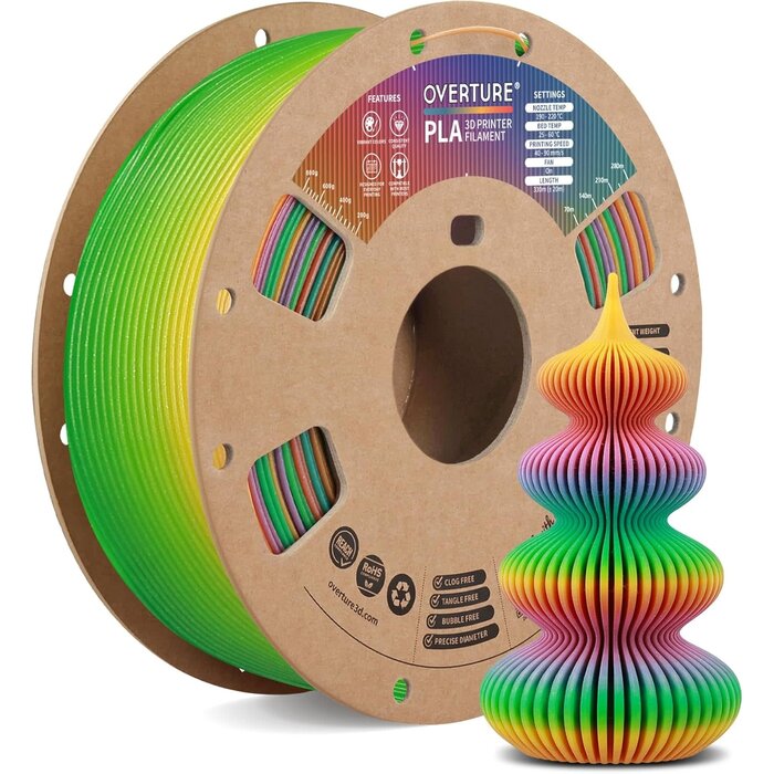 OVPLA-CHRISTMAS-PRISM - OVERTURE Christmas Prism PLA Filament 1.75mm PLA 3D Printer Filament, 1kg Cardboard Spool (2.2lbs), Dimensional Accuracy +/- 0.02mm, Fit Most FDM Printer (Christmas Prism)