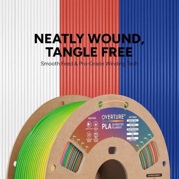 OVPLA-CHRISTMAS-PRISM - OVERTURE Christmas Prism PLA Filament 1.75mm PLA 3D Printer Filament, 1kg Cardboard Spool (2.2lbs), Dimensional Accuracy +/- 0.02mm, Fit Most FDM Printer (Christmas Prism)