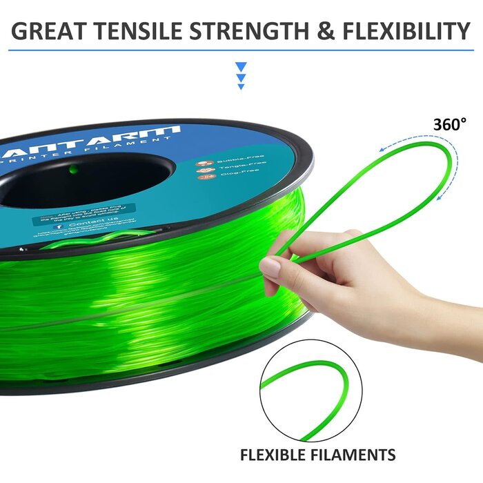 GIANTARM TPU-1150 - GIANTARM Green TPU 3D Filament, 1.75mm, 1kg Flexible Soft 3D Printer Consumables, 95A 1kg Spool (2.2 lbs.), Dimensional Accuracy +/- 0.05 mm