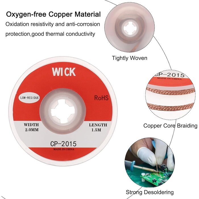 MECCANIXITY 2.0MM-WICK - MECCANIXITY 2.0MM Solder Wick Braid No-Clean Desoldering Wick Braid 0.08 Inch Width 5 Feet Length for Remove the Solder Electrical Components