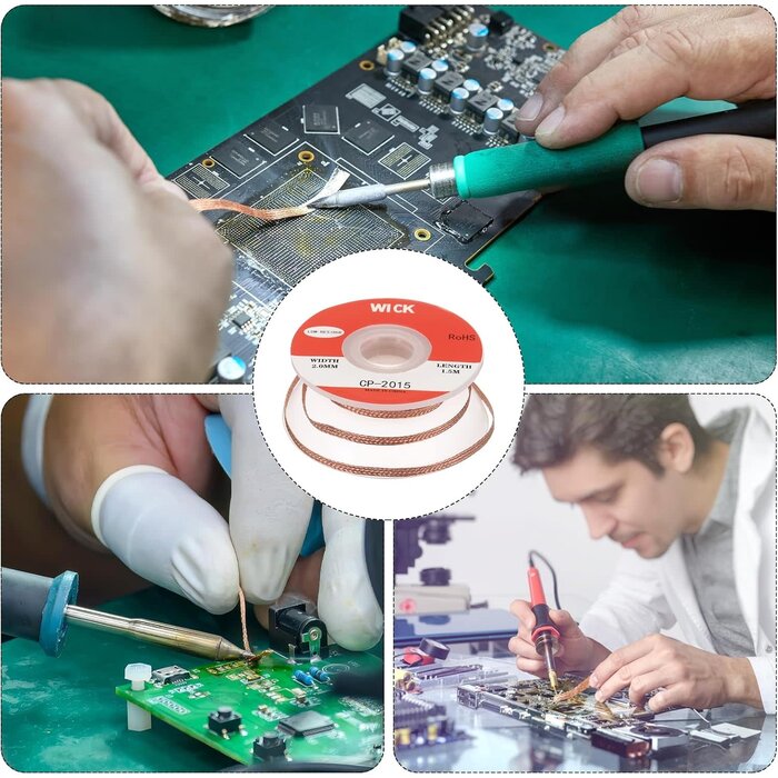 MECCANIXITY 2.0MM-WICK - MECCANIXITY 2.0MM Solder Wick Braid No-Clean Desoldering Wick Braid 0.08 Inch Width 5 Feet Length for Remove the Solder Electrical Components