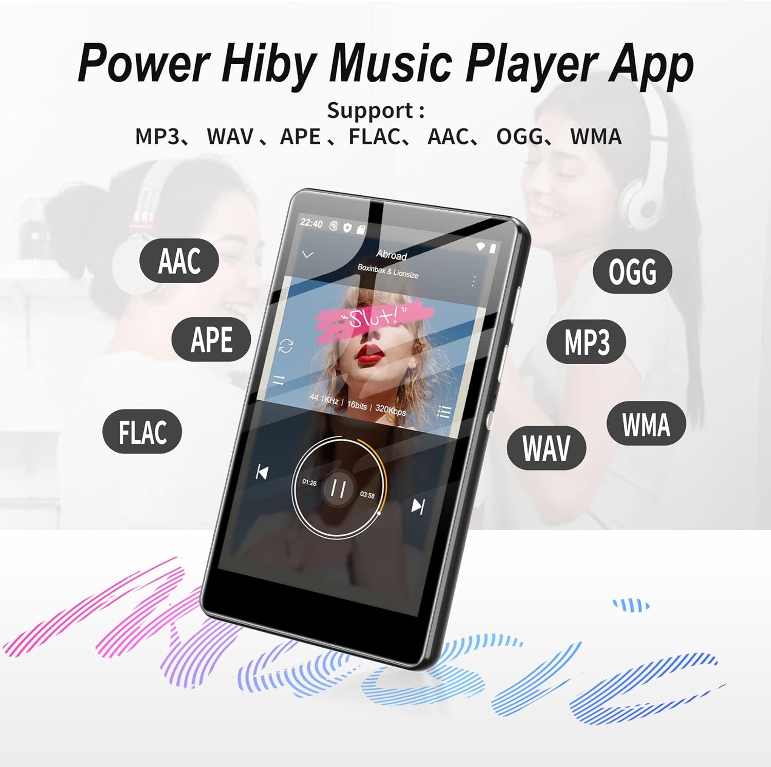 MP3 Player with Bluetooth and WiFi, 4.0" Full Touchscreen Mp4 Mp3 Player with Spotify, Audible, Amazon Music, Android Music Player with Speaker, FM Radio, E-Book, Up to 512 GB