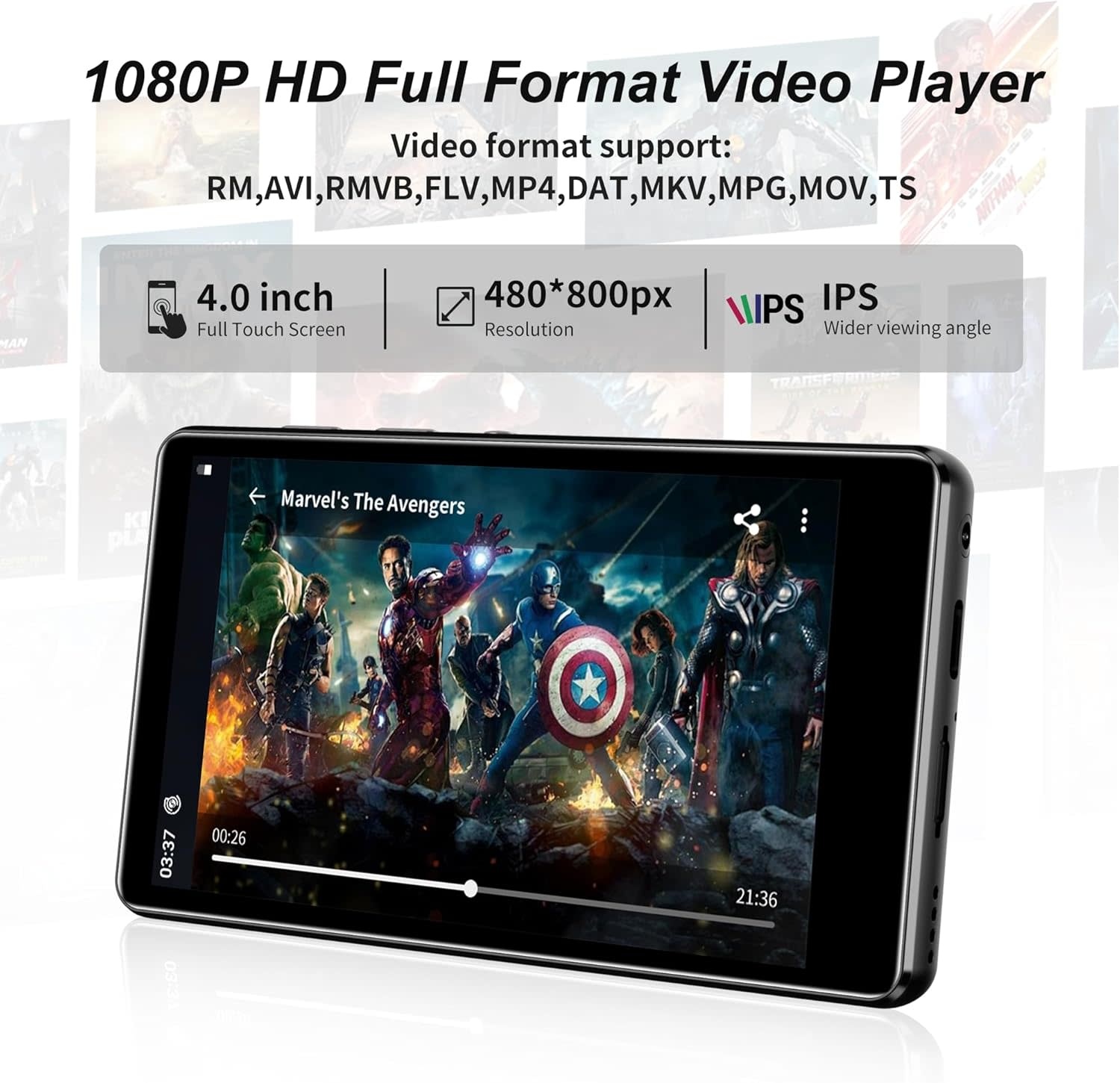 MP3 Player with Bluetooth and WiFi, 4.0" Full Touchscreen Mp4 Mp3 Player with Spotify, Audible, Amazon Music, Android Music Player with Speaker, FM Radio, E-Book, Up to 512 GB