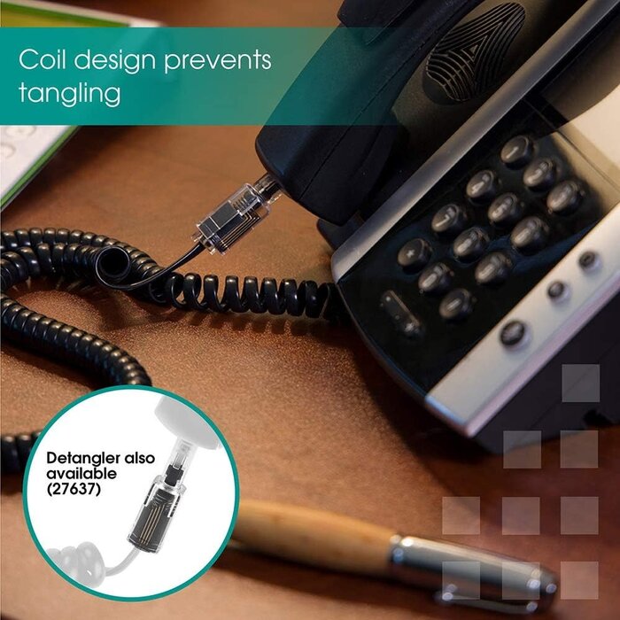 ‎B-625BLACK - Power Gear Coiled Telephone Cord, 4 Feet Coiled, 25 Feet Uncoiled, Phone Cord works with All Corded Landline Phones, For Use in Home or Office, Black, 76139