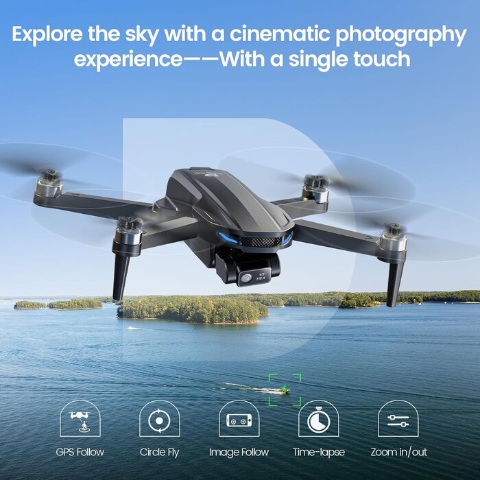 D65 - DEERC D65 4K Camera Drone for Adults, 2-Axis Gimbal & EIS, Under 249g Foldable Brushless Quadcopter with Follow Me, Waypoint, Orbit, Auto Return
