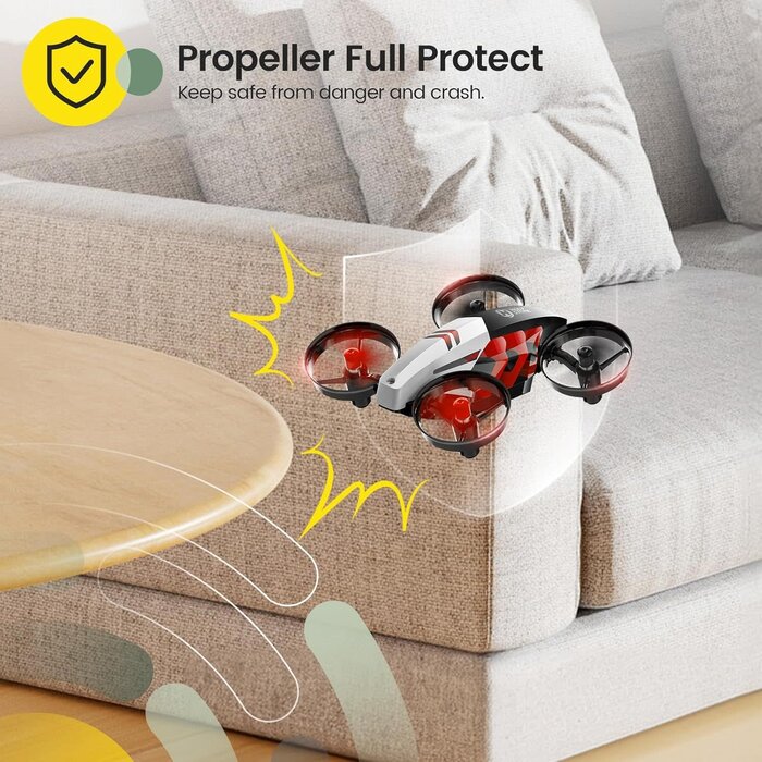 HS210T-RED - Holy Stone HS210T Drones for kids 8-12, 2 IN 1 kid drone with fly and land modes, Four Posture Deformations indoor mini Quadcopter, 8 LED lights, Auto Hovering, Red
