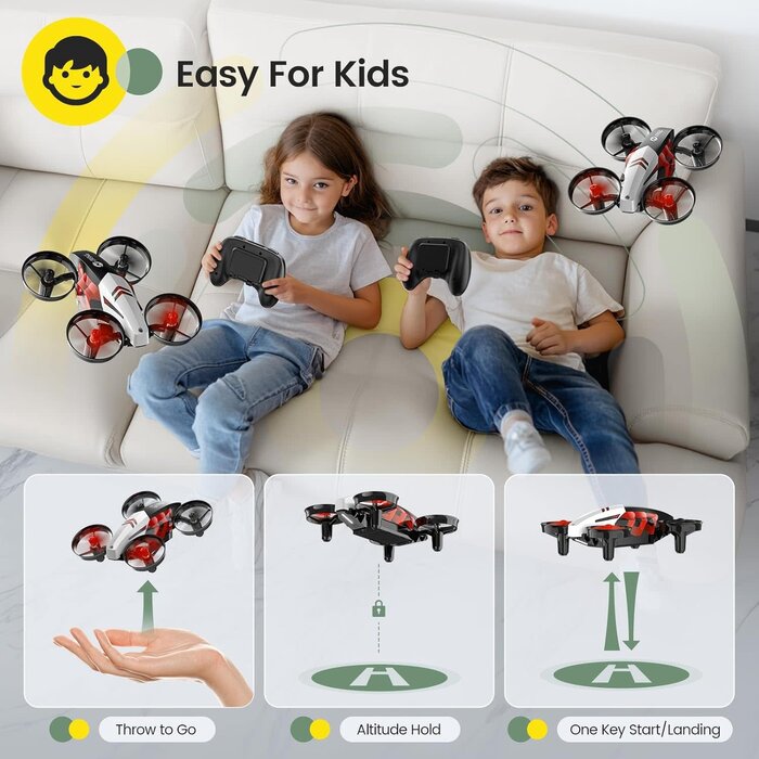 HS210T-RED - Holy Stone HS210T Drones for kids 8-12, 2 IN 1 kid drone with fly and land modes, Four Posture Deformations indoor mini Quadcopter, 8 LED lights, Auto Hovering, Red