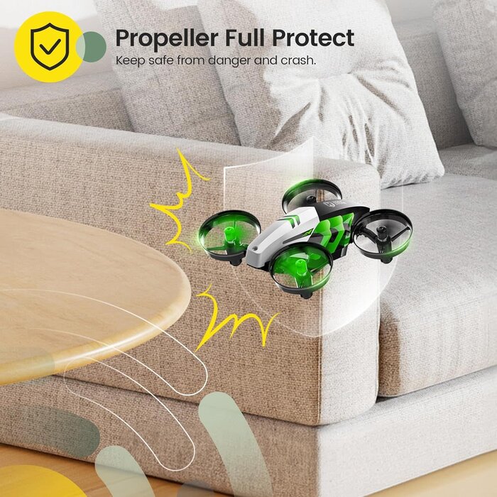 HS210T-GRN - Holy Stone HS210T Drones for kids 8-12, 2 IN 1 kid drone with fly and land modes, Four Posture Deformations indoor mini Quadcopter, 8 LED lights, Auto Hovering, Green