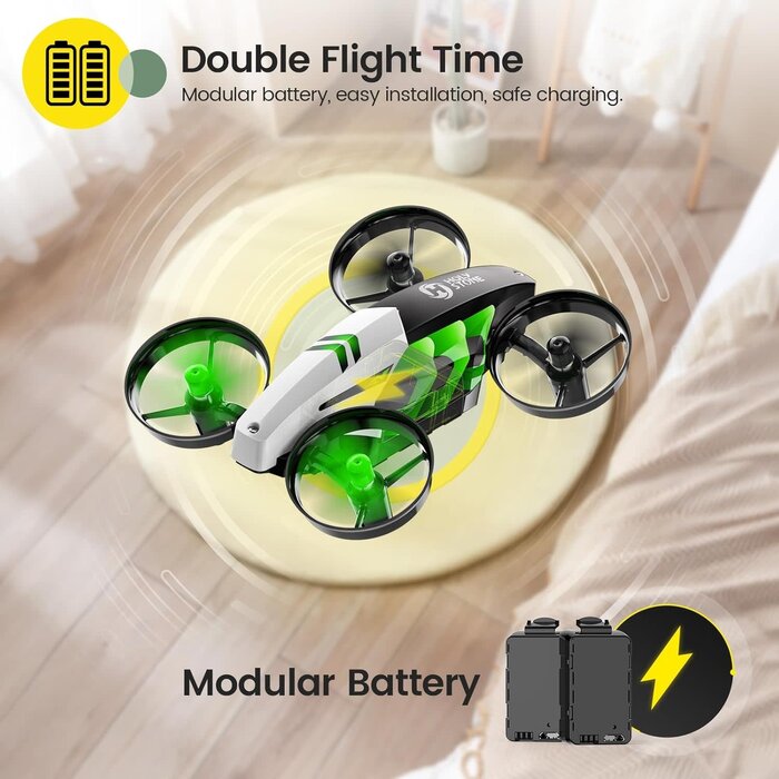 HS210T-GRN - Holy Stone HS210T Drones for kids 8-12, 2 IN 1 kid drone with fly and land modes, Four Posture Deformations indoor mini Quadcopter, 8 LED lights, Auto Hovering, Green