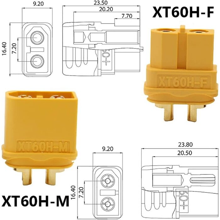 XT60H-PAIR - FymuSing XT60H Male/Female Pair Bullet Connectors Power Plugs with Sheath for Lipo Battery RC Planes Cars
