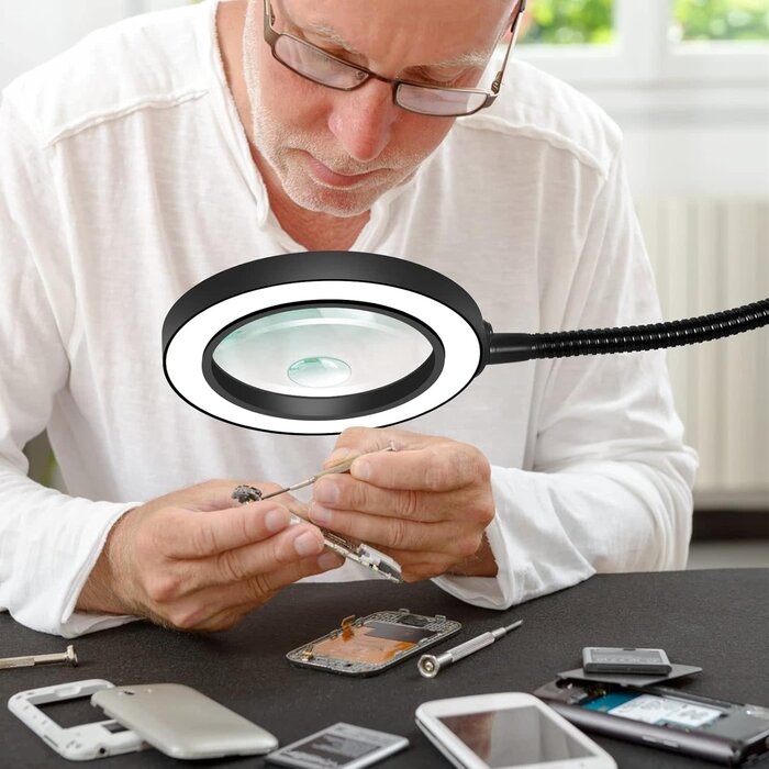 LED 3X Magnifier, Flexible Gooseneck Magnifier Lamp Strong Magnet Base, Can Be Positioned to Hold The Magnifier Where You Want Hands Free