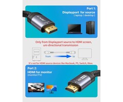 DP2HDMI-10FT - JSAUX 4K DisplayPort to HDMI Cable Adapter 10FT, DP to HDMI Male Video UHD 4K@30Hz/2K@60/1080P@120 Nylon DP to HDTV Uni-Directional Cord for Dell, Projector, Desktop, AMD, NVIDIA, Lenovo, HP, ThinkPad