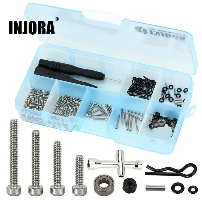 INJORA SCX24-81A - Sale INJORA Blue Box with M1.4 Screws M2 Nuts Bearings O-rings Repair Tools Kit for Axial SCX24