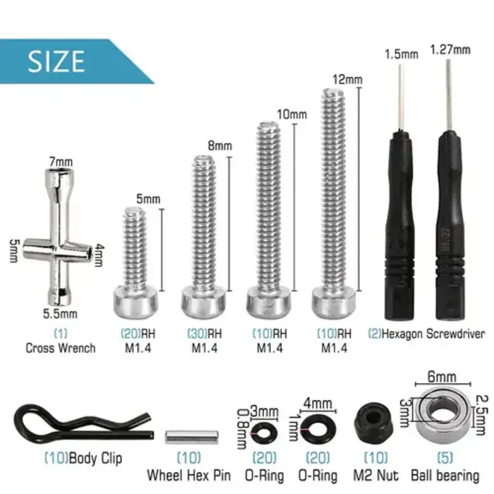 INJORA SCX24-81A - Sale INJORA Blue Box with M1.4 Screws M2 Nuts Bearings O-rings Repair Tools Kit for Axial SCX24