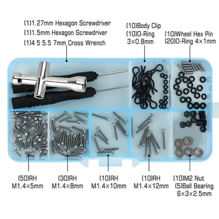 INJORA SCX24-81A - Sale INJORA Blue Box with M1.4 Screws M2 Nuts Bearings O-rings Repair Tools Kit for Axial SCX24