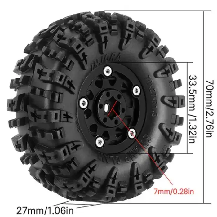 INJORA YQW-1305BK-1319_A - INJORA 1.3" 70x27mm Aluminum Wheels with Swamp Claw Tires for 1/18 1/24 RC Crawlers