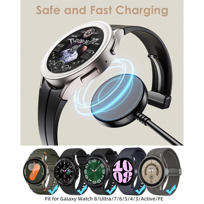 ATG009 - Autallgee Samsung Galaxy Watch Charger USB-A, Compatible with Watch 8/8 Classic/Ultra/7/6/6 Classic/5/5 Pro/4/4 Classic/3/Active/FE USB A Magnetic Fast Charging Dock Accessories 3.3FT