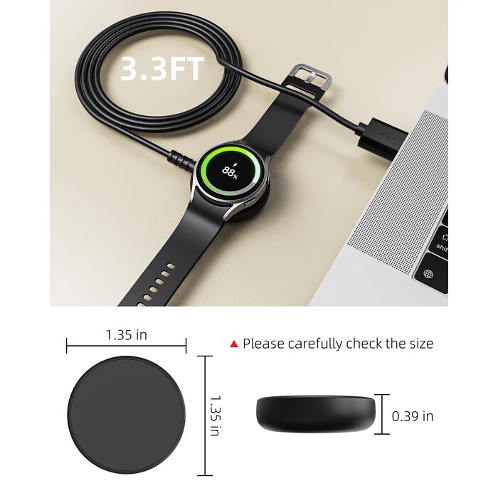 ATG009 - Autallgee Samsung Galaxy Watch Charger USB-A, Compatible with Watch 8/8 Classic/Ultra/7/6/6 Classic/5/5 Pro/4/4 Classic/3/Active/FE USB A Magnetic Fast Charging Dock Accessories 3.3FT