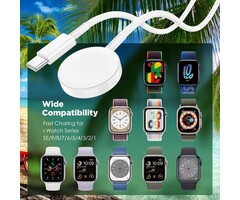 iW-3FT-W - Hzevn Apple Watch Charger Cable, 3FT USB-C to Magnetic Wireless Fast i-Watch Charging Cord [Portable], Compatible with iWatch Series Ultra10/9/8/7/6/SE/SE2/5/4/3/2 - White