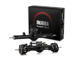 INJORA SCX24-190BKFR - INJORA +4mm Planet Axles with Double Joint Shafts & Brass Steering Knuckles for 1/24 Axial SCX24 Upgrade, Black