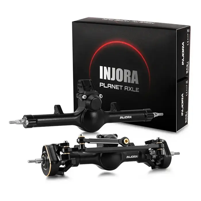 INJORA SCX24-190BKFR - INJORA +4mm Planet Axles with Double Joint Shafts & Brass Steering Knuckles for 1/24 Axial SCX24 Upgrade, Black