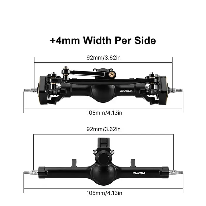 INJORA SCX24-190BKFR - INJORA +4mm Planet Axles with Double Joint Shafts & Brass Steering Knuckles for 1/24 Axial SCX24 Upgrade, Black