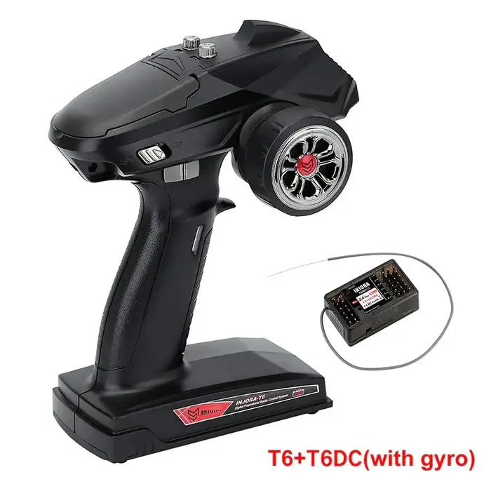 INJORA INT-T6FG - INJORA T6F 6CH T6DC+T6DCG with Gyro 2.4GHz RC Digital Transmitter with Receiver for RC Car Boat Tank, 1/8-1/10 Scale