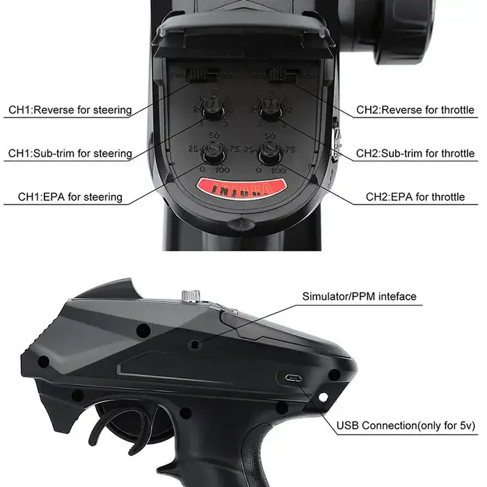 INJORA INT-T6F - INJORA T6F 6CH T6DC+T6DCG 2.4GHz RC Digital Transmitter with Receiver for RC Car Boat Tank, 1/8-1/10 Scale