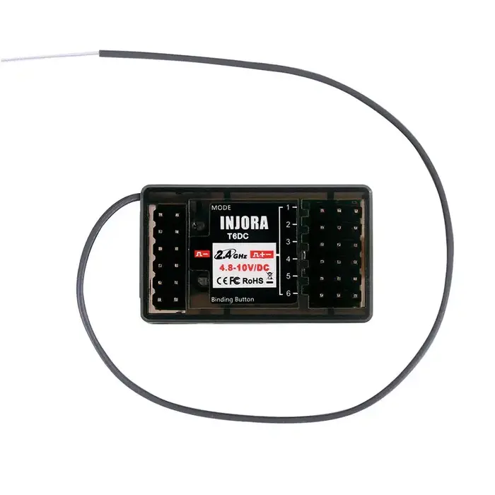 INJORA INT-T6F - INJORA T6F 6CH T6DC+T6DCG 2.4GHz RC Digital Transmitter with Receiver for RC Car Boat Tank, 1/8-1/10 Scale