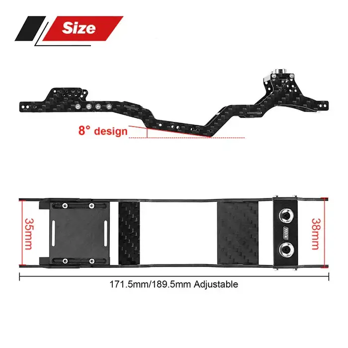 INJORA SCX24-182 - INJORA Universal LCG Carbon Fiber Chassis Frame Kit for 1/24 SCX24 Upgrade