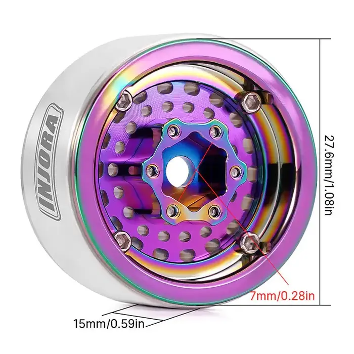 INJORA DGW-1055CL - INJORA Turbine 1.0" Aluminum Beadlock Wheels for 1/18 1/24 RC Crawler, Rainbow